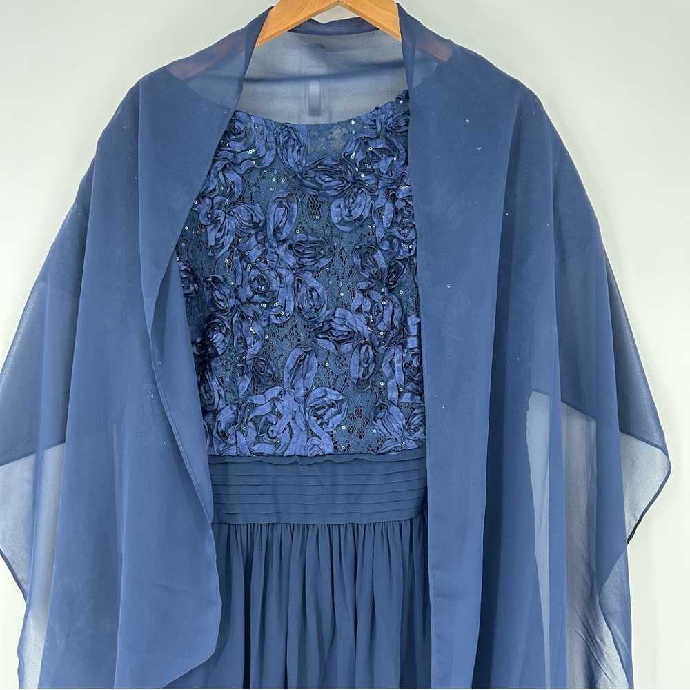 Oleg Cassini Navy Blue Formal Dress with Lace Detail